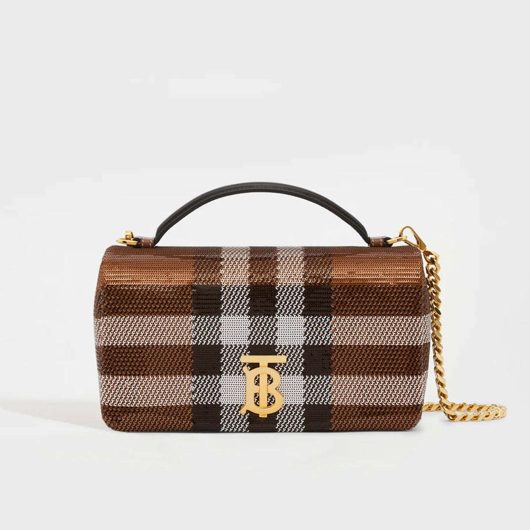 Small Sequin Check Lola Bag in Dark Birch Brown