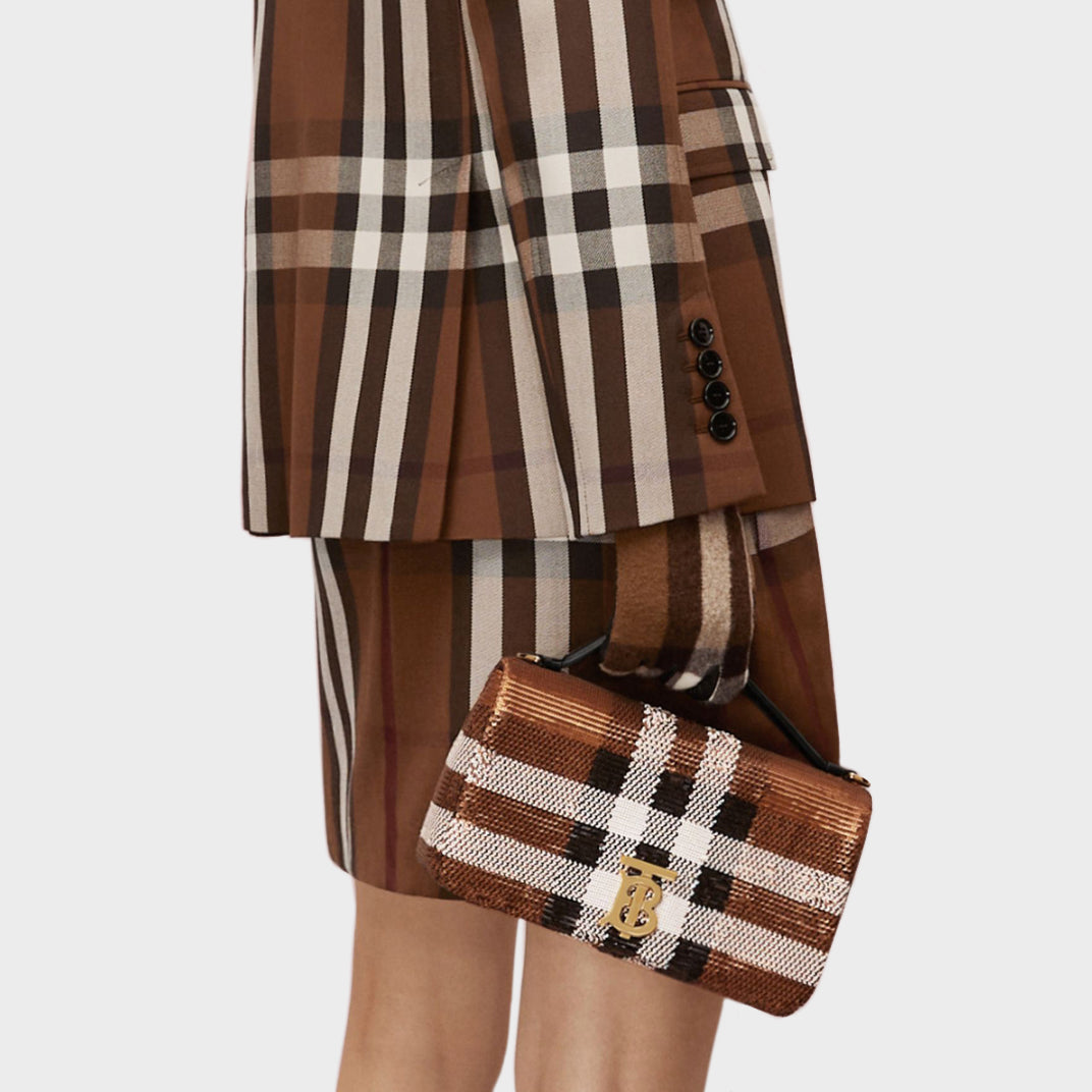 Small Sequin Check Lola Bag in Dark Birch Brown