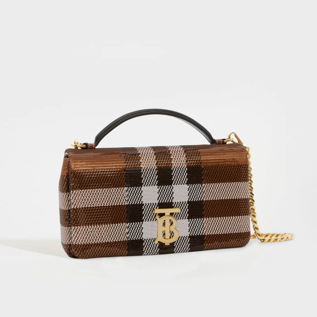 Small Sequin Check Lola Bag in Dark Birch Brown