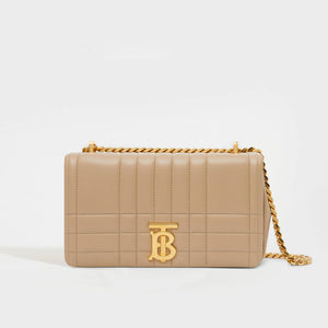 Front view of the BURBERRY Small Quilted Lola Bag in Oat Beige