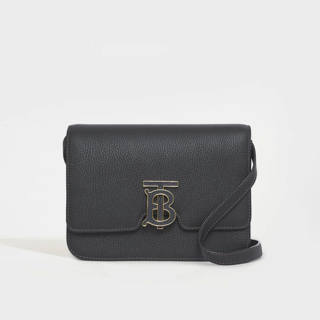 BURBERRY Small Grainy Leather TB Bag in Black