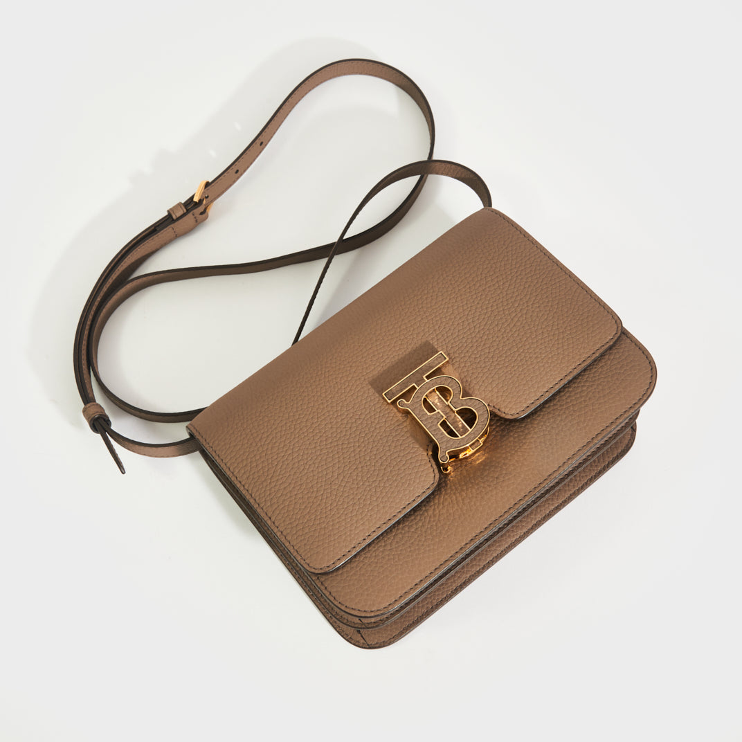 BURBERRY Light Brown Small Grainy Leather TB Bag COCOON