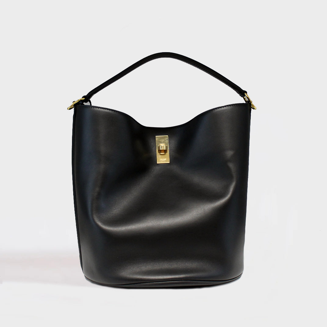 CELINE Bucket 16 Leather Shoulder Bag in Black