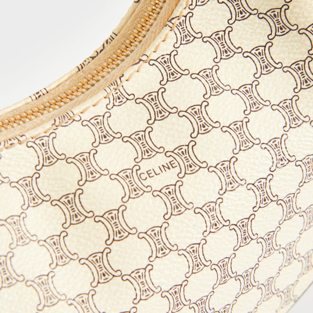 Ava Triomphe Canvas Shoulder Bag in White & Black