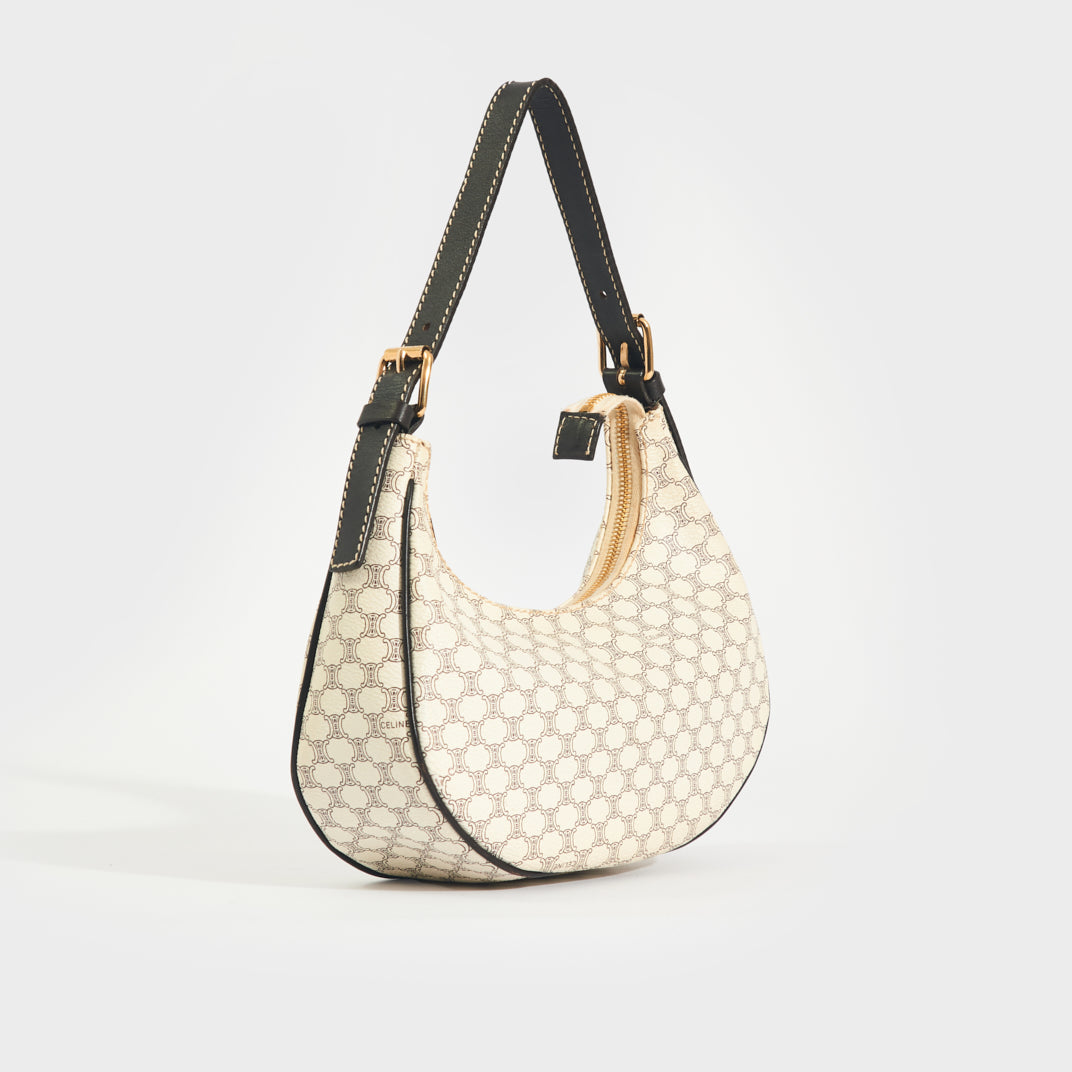 Ava Triomphe Canvas Shoulder Bag in White & Black