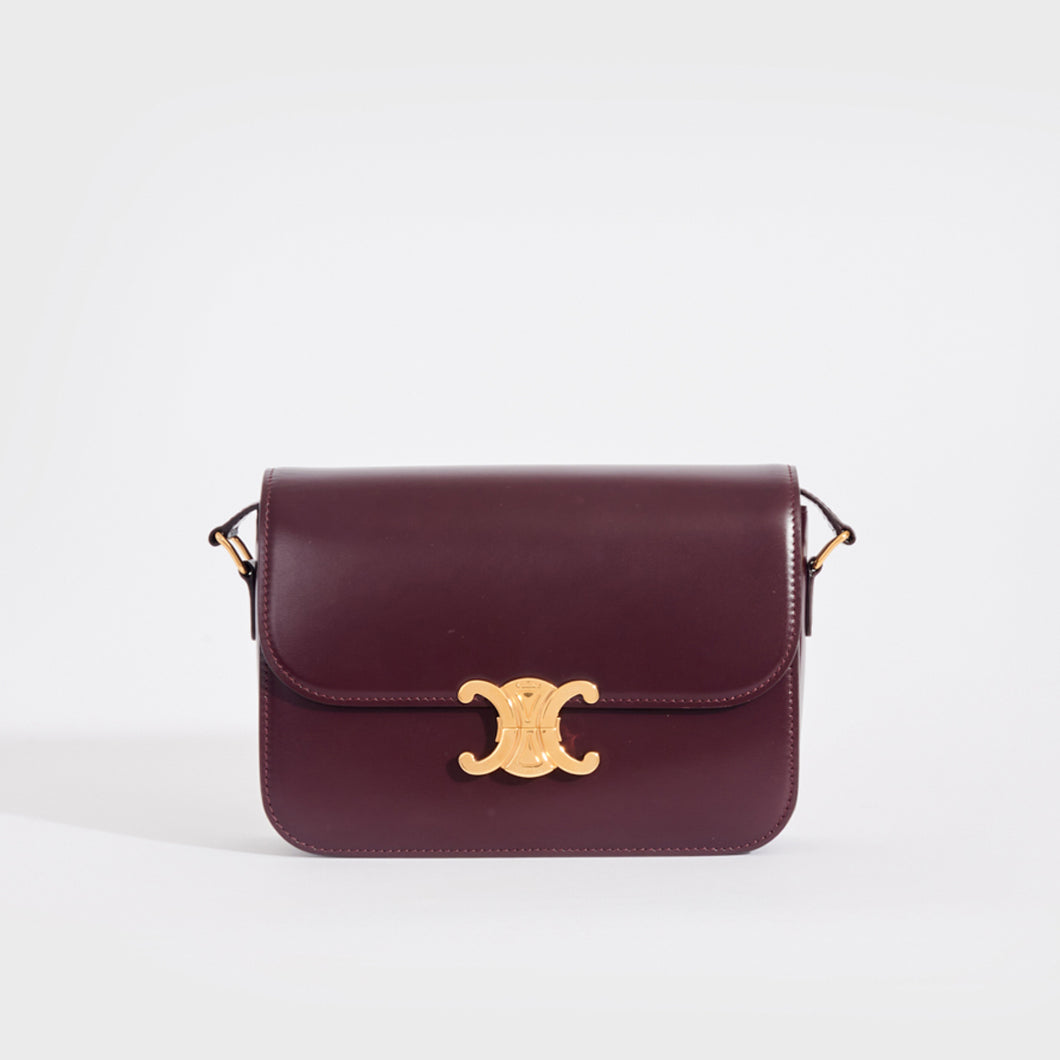 CELINE Medium Triomphe Leather Shoulder Bag in Bordeaux