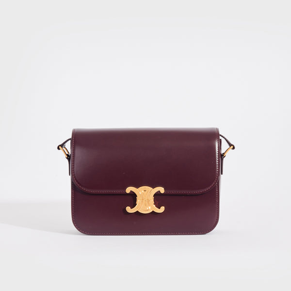 CELINE Medium Triomphe Leather Shoulder Bag in Bordeaux COCOON