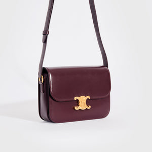 CELINE Medium Triomphe Leather Shoulder Bag in Bordeaux