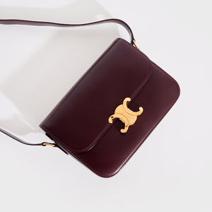 CELINE Medium Triomphe Leather Shoulder Bag in Bordeaux