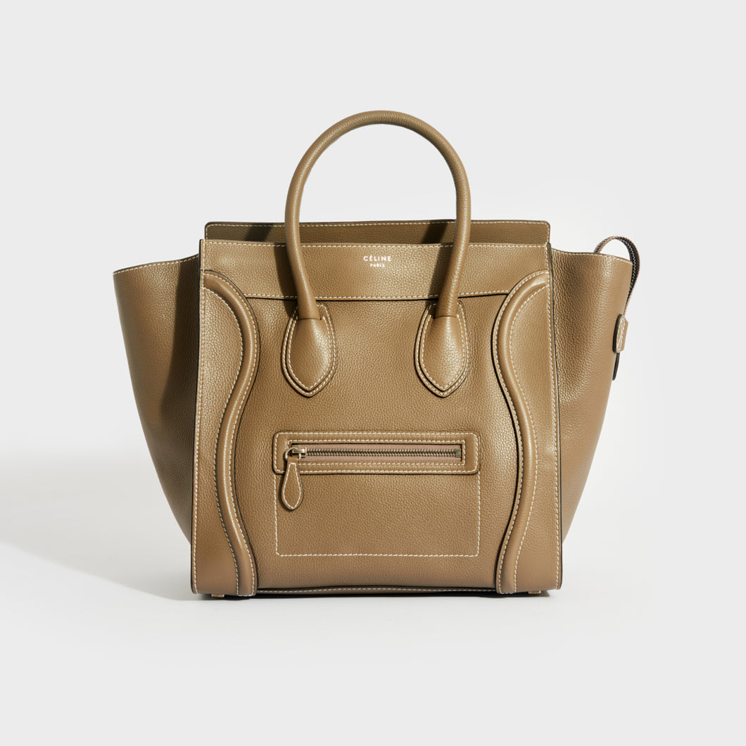Front view of the CELINE Mini Luggage Handbag in Grey Calfskin