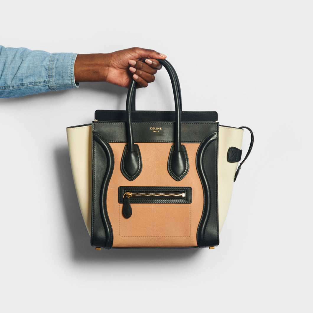 CELINE Micro Luggage Handbag in Tricolour held by model