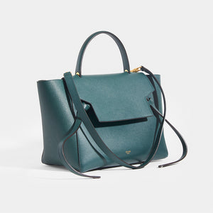 CELINE Mini Belt Bag in Green Grained Calfskin  with strap and top handle