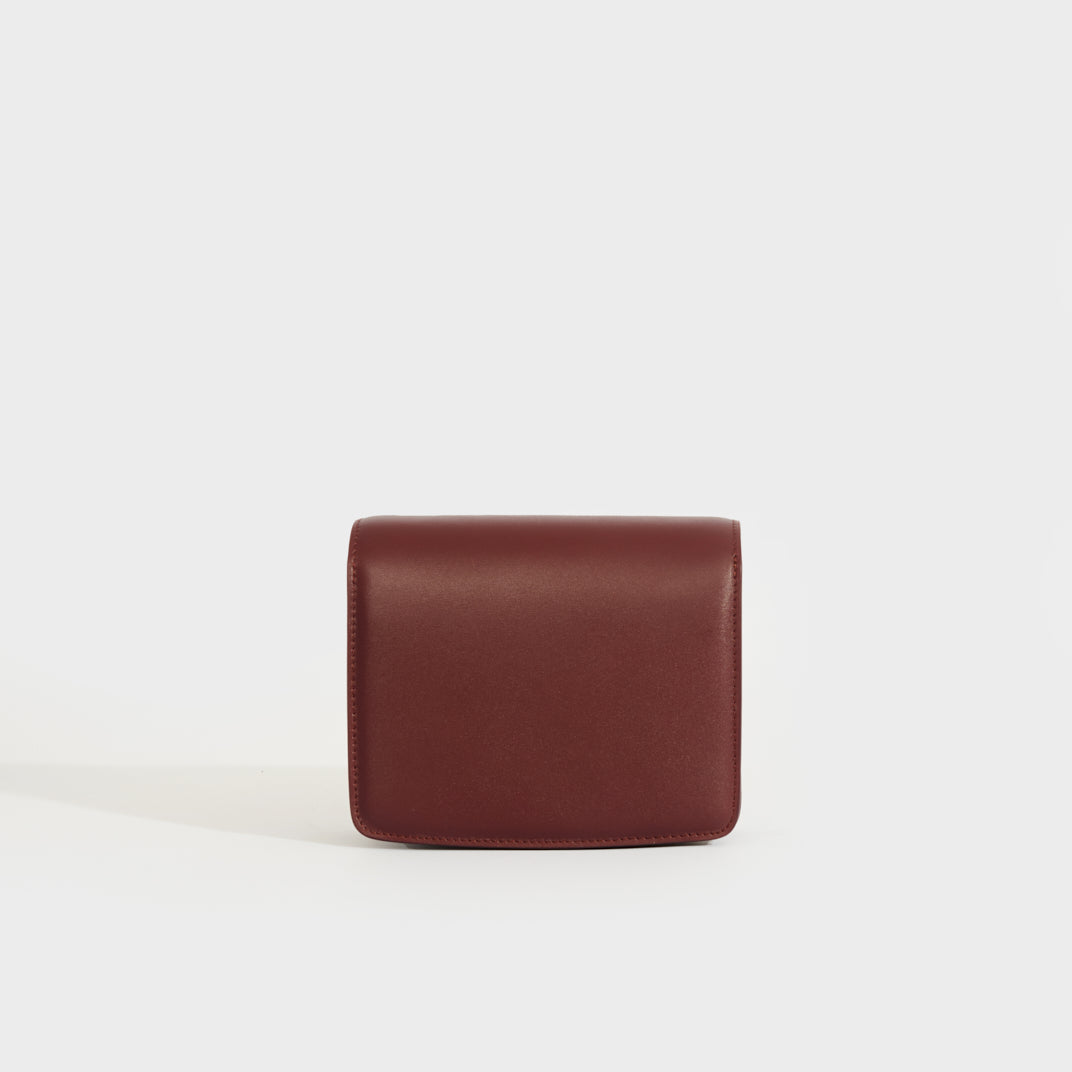 Rear view of the CELINE Small Classic Bag Calfskin Leather in Bordeaux