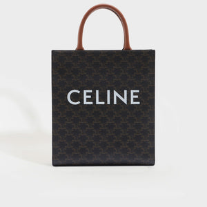 Front view of the CELINE Small Triomphe Cabas Vertical in Canvas and Calfskin Leather