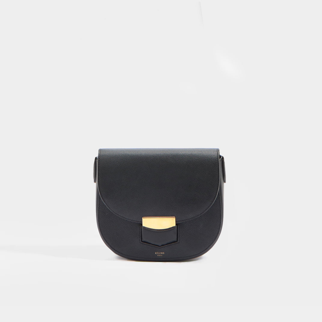 Front view of the CELINE Small Trotteur Bag in Black