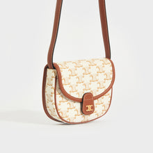 Load image into Gallery viewer, CELINE Triomphe Buzas Canvas Crossbody Bag in White &amp; Tan