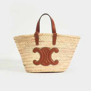 Celine Large Triomphe Raffia & Leather Basket Tote