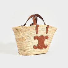 Load image into Gallery viewer, Side of the CELINE Triomphe Teen Panier Basket Bag in Raffia