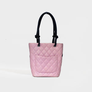 CHANEL Cambon Ligne Diamond Quilted Tote Bag in Pink with Black 2004 - 2005