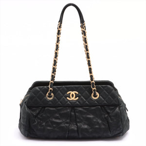 CHANEL CC Quilted Lambskin Bowling Bag with Chain Shoulder Straps in Black 2013 - 2014