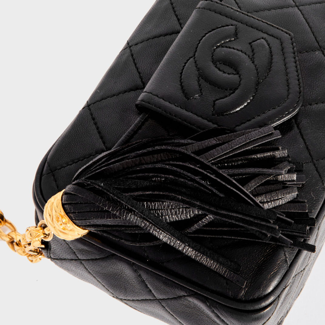 CHANEL CC Diamond-Quilted Tassel Crossbody Bag in Black 2013 - 2014