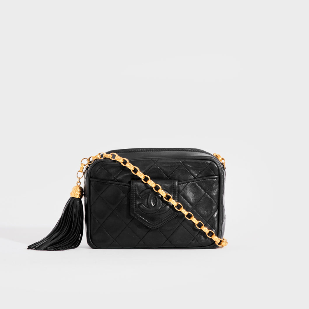 Chanel Vintage Black Quilted Lambskin CC Tassel Camera Bag Gold Hardware,  1986-1988 Available For Immediate Sale At Sotheby's