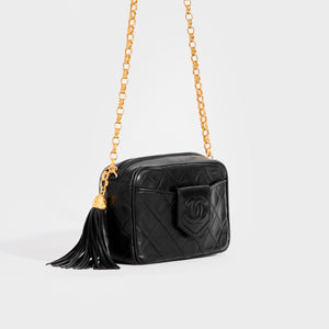 CHANEL CC Diamond-Quilted Tassel Crossbody Bag in Black 1989 - 1991