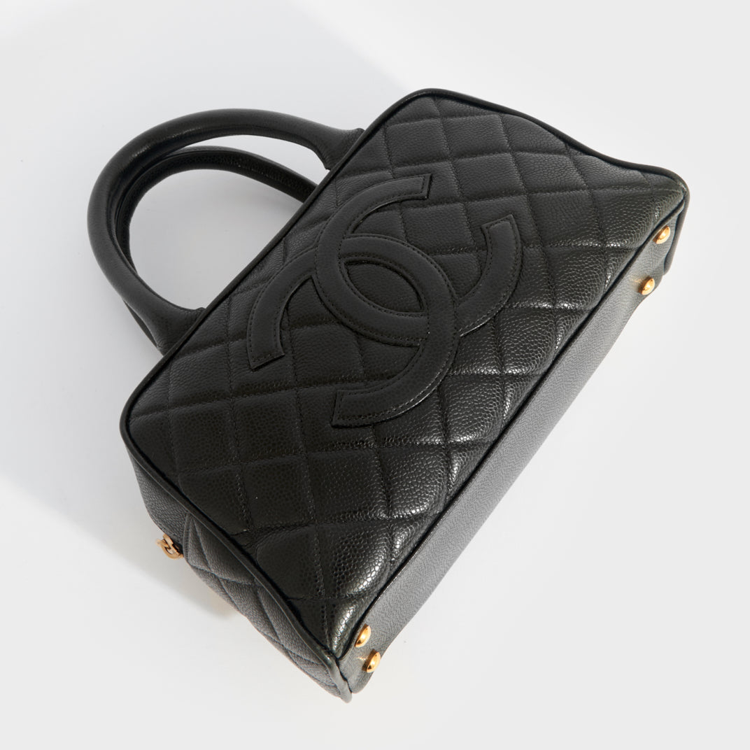 CHANEL Vintage CC Quilted Caviar Bowling Bag