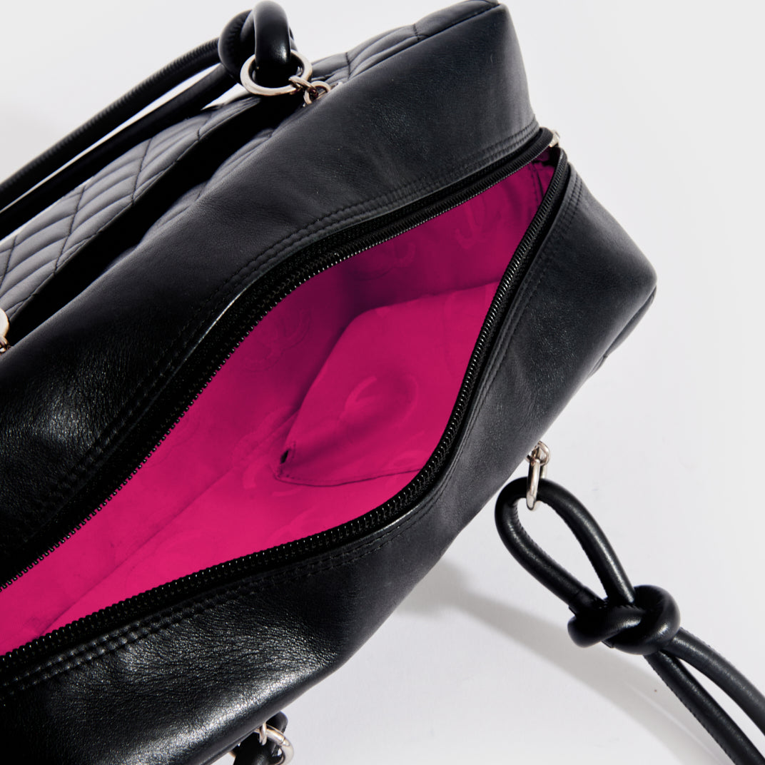 Cambon Ligne Bowler Bag in Quilted Black Calfskin Leather 2005 - 2006