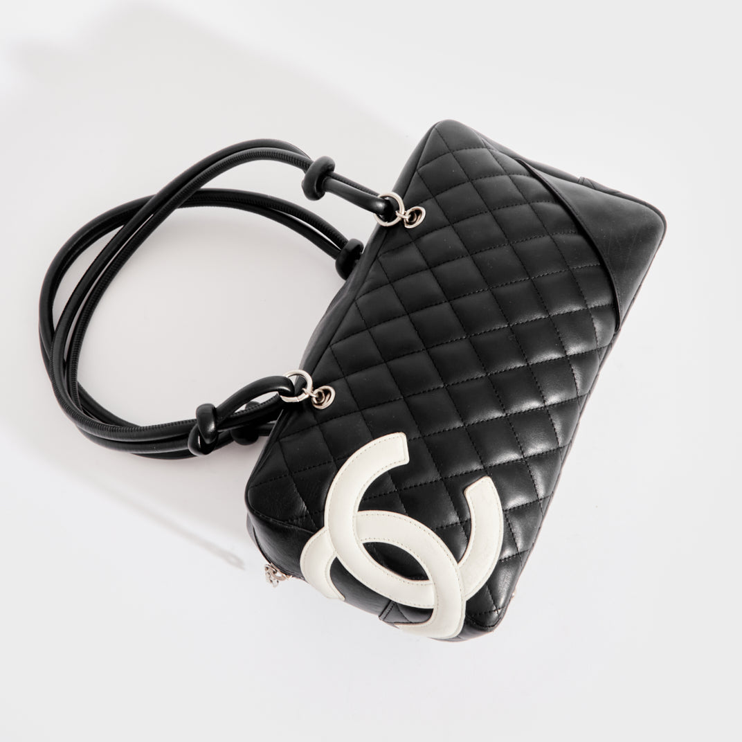 Chanel Cambon Ligne 2006 Quilted White CC On Black Bowling Bag