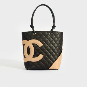 Chanel Cambon Beige Quilted Slides with Black Interlocking CC in