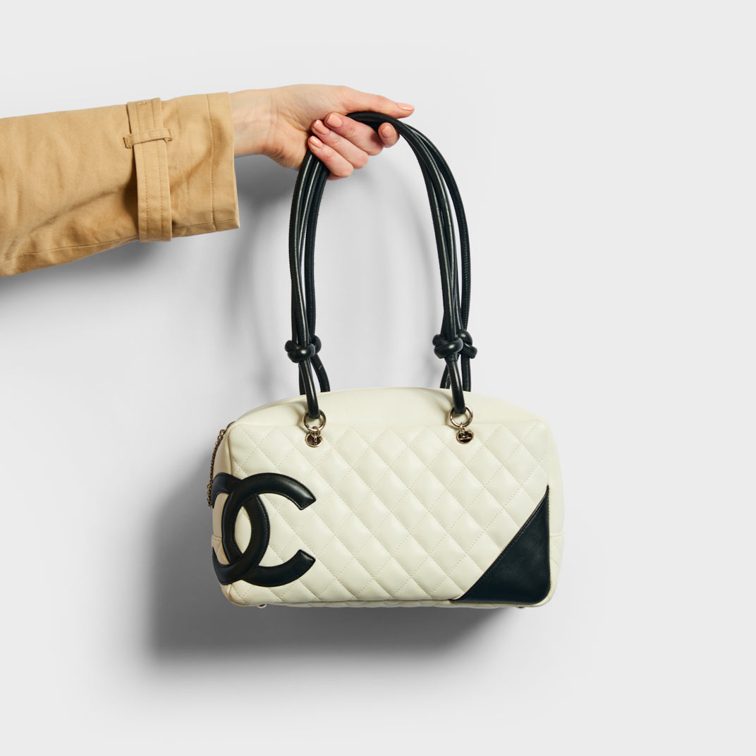 Chanel Limited Edition Vintage Bowling Bag Black and White Leather