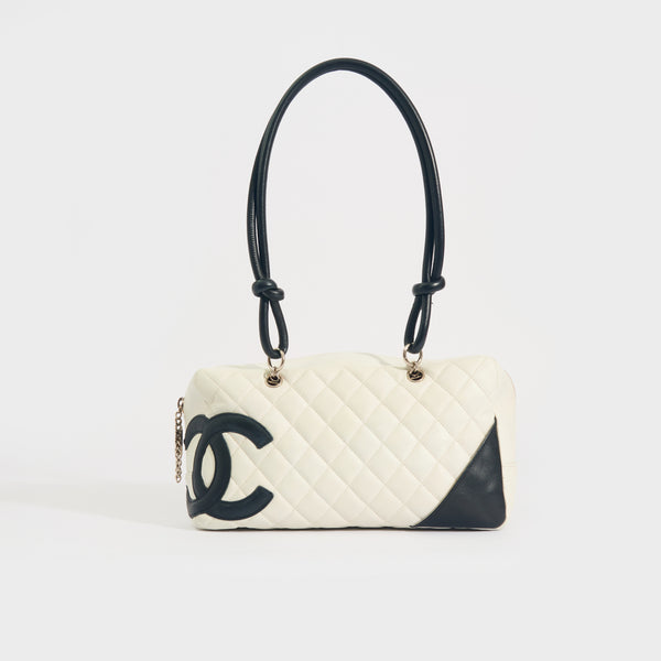 Chanel Calfskin Quilted Medium Cambon Tote Black White