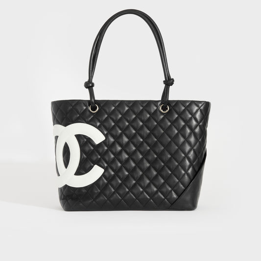 Cambon Ligne Diamond Quilted Tote Bag in Black with White CC 2005 - 2006