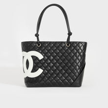 Load image into Gallery viewer, CHANEL Cambon Ligne Diamond Quilted Tote Bag in Black with White CC 2005-2006