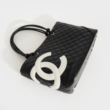 Load image into Gallery viewer, CHANEL Cambon Ligne Diamond Quilted Tote Bag in Black with White CC 2005-2006