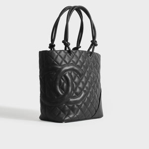 CHANEL Vintage Black Caviar Leather CC Shoulder Bag