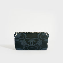 Load image into Gallery viewer, CHANEL Camelia Canvas Single Flap Double Chain Bag in Black with White Leather Trim 2008 - 2009