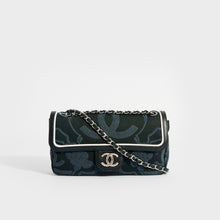 Load image into Gallery viewer, CHANEL Camelia Canvas Single Flap Double Chain Bag in Black with White Leather Trim 2008 - 2009
