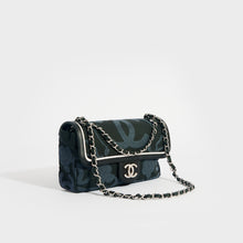 Load image into Gallery viewer, CHANEL Camelia Canvas Single Flap Double Chain Bag in Black with White Leather Trim 2008 - 2009