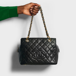 Chanel CC Logo Quilted Caviar Leather Bag Black