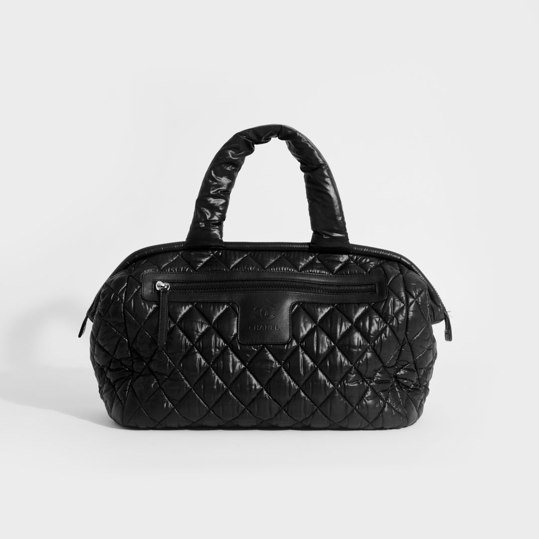 CHANEL Coco Cocoon Nylon Tote Bag Handbag Black Bordeaux Leather For Sale  at 1stDibs