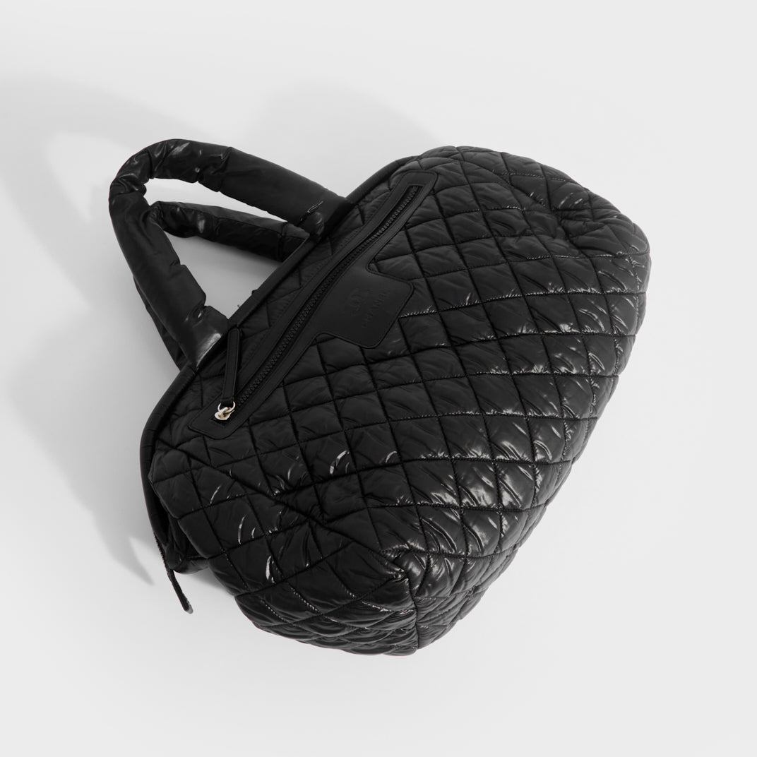 Chanel Coco Cocoon Quilted Nylon Trolley Rolling Bag Black