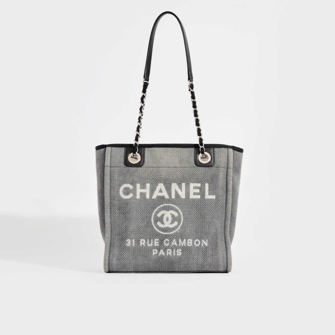Chanel Deauville PM Tote Bag Shoulder Canvas Red Silver Metal 25cm x 27cm x  12cm