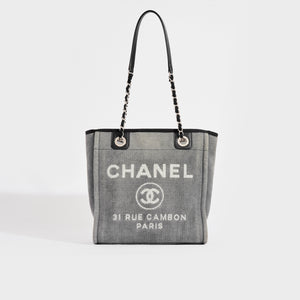 Chanel Paris CC Black Canvas White Leather Tote Bag