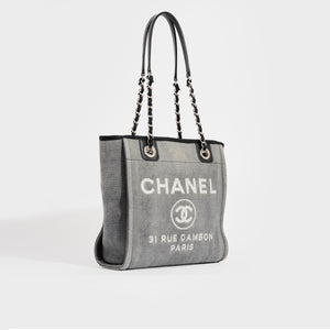 CHANEL Deauville PM Canvas Chain Tote Bag COCOON