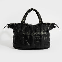 Load image into Gallery viewer, CHANEL Doudoune Embossed Nylon Bowling Bag in Black with White and Black Tweed 2018 - 2019