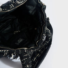 Load image into Gallery viewer, CHANEL Doudoune Embossed Nylon Bowling Bag in Black with White and Black Tweed 2018 - 2019