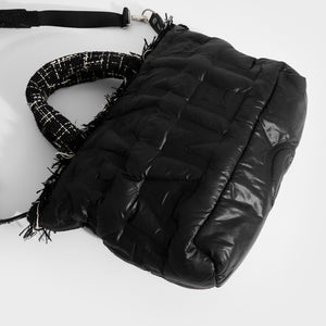 CHANEL Doudoune Embossed Nylon Bowling Bag in Black with White and Black Tweed 2018 - 2019