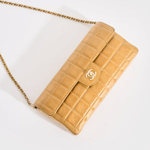 CHANEL East West Chocolate Bar Leather Shoulder Bag in Tan 2000 - 2002